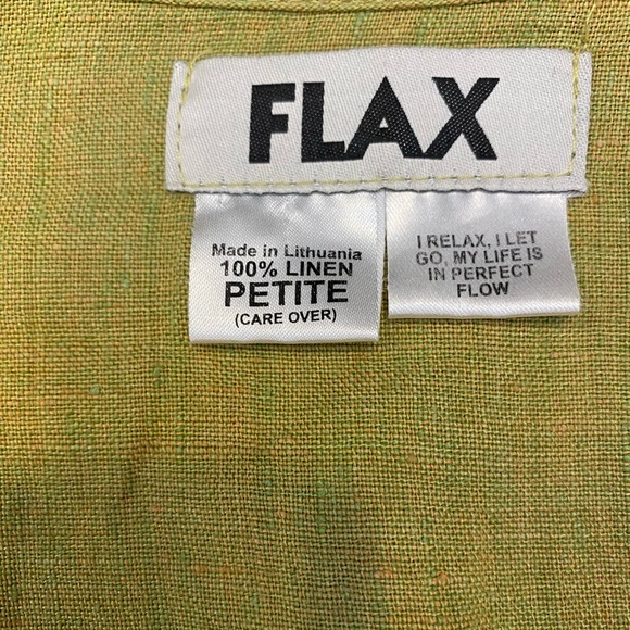 Flax 100% Linen Green/Yellow Top - jacket or shirt size XS/S like new - Picture 4 of 9